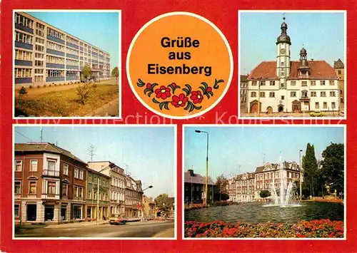 AK / Ansichtskarte Eisenberg Thueringen Goerg Kunze Oberschule Rathaus Ernst Thaelmann Platz Springbrunnen Platz der Republik Kat. Eisenberg