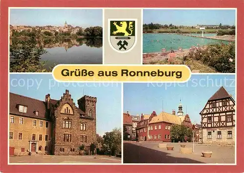 AK / Ansichtskarte Ronneburg Thueringen Teilansicht Sommerbad Schwimmbad Schloss Rathaus Kat. Ronneburg Thueringen