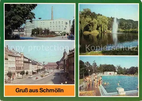 AK / Ansichtskarte Schmoelln Thueringen Platz der Neuerer Markt Brauereiteich Sommerbad Freibad Kat. Schmoelln