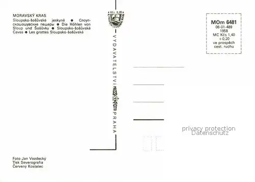 AK / Ansichtskarte Moravsky Kras Sloupsko sosuvske jeskyne Hoehlen von Sloup und Sosuvky