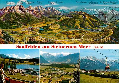 AK / Ansichtskarte Saalfelden Steinernes Meer und Umgebung Alpenpanorama Hohe Tauern Kitzsteinhorn Freibad Sesselbahn