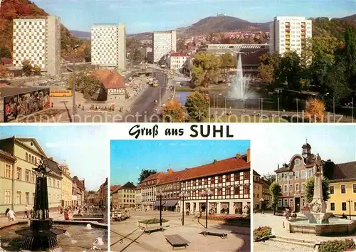 AK / Ansichtskarte Suhl Thueringer Wald Blick vom Haus der Gewerkschaften Steinweg Rathaus Waffenschmied Denkmal Kat. Suhl