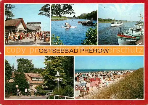 AK / Ansichtskarte Prerow Ostseebad Strandweg Prerowstrom Hafen Cafe Strandeck Strand Kat. Darss