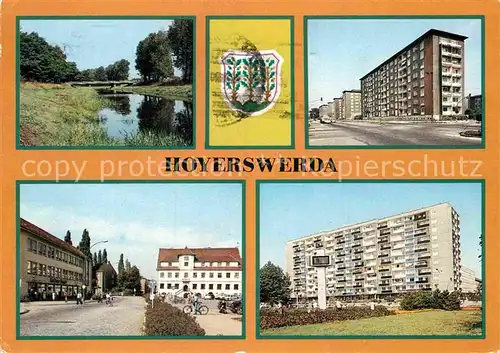 AK / Ansichtskarte Hoyerswerda Elsterbruecke Wilhelm Pieck Strasse Rathaus Zentrum Hochhaus Kat. Hoyerswerda