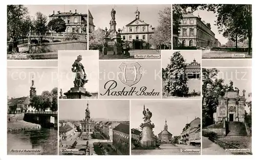 AK / Ansichtskarte Rastatt Schloss Rathaus Monument Ankerbruecke Kaiserstrasse Einsiedlerkapelle Kat. Rastatt
