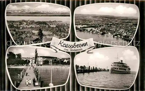 AK / Ansichtskarte Kressbronn Bodensee Panorama Fliegeraufnahme Seebruecke Fahrgastschiff Kat. Kressbronn am Bodensee