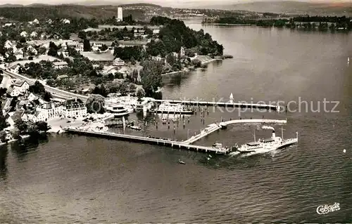 AK / Ansichtskarte Staad Konstanz Fliegeraufnahme mit Faehrhafen und Jugendherberge Kat. Konstanz