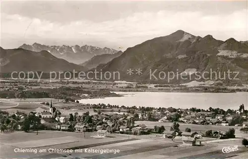 AK / Ansichtskarte Chieming Chiemsee Fliegeraufnahme mit Kaisergebirge Kat. Chieming