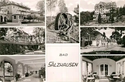 AK / Ansichtskarte Bad Salzhausen Wasserrad Kurhau Badehaus Trinkhalle Barockhaeuschen Ernst Ludwig Heim Kat. Nidda