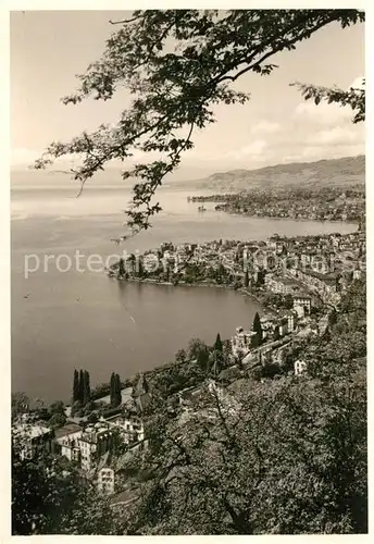 AK / Ansichtskarte Montreux VD Fliegeraufnahme Lac Leman Seepartie Kat. Montreux