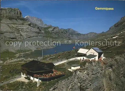 AK / Ansichtskarte Leukerbad Gemmipass Kandersteg Panoramarestaurant mit Daubensee Felshorn Lohner Berner Alpen Kat. Loeche les Bains