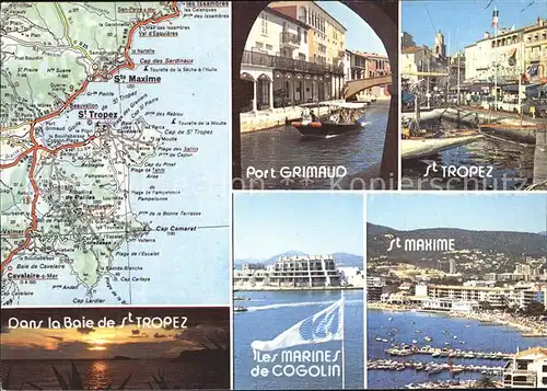 AK / Ansichtskarte Saint Tropez Var Port Grimaud Marines de Cogolin St Maxime Abendstimmung Landkarte Kat. Saint Tropez