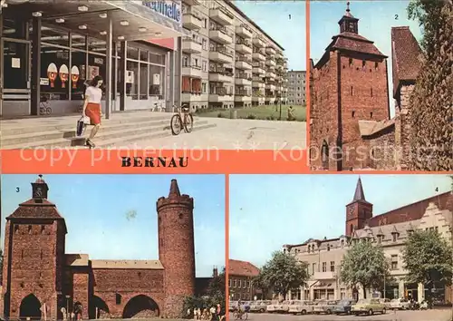 AK / Ansichtskarte Bernau Berlin Kaufhalle Stadttor Steintor Hungerturm Karl Marx Platz Kat. Bernau