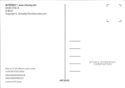 AK / Ansichtskarte Flugzeuge Zivil InterSky Dash DHC 8 D BLEJ  Kat. Airplanes Avions
