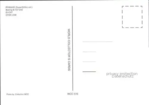 AK / Ansichtskarte Flugzeuge Zivil Ryanair Boeing B 737 200 EI CNT  Kat. Airplanes Avions