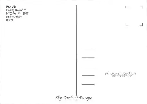 AK / Ansichtskarte Flugzeuge Zivil Pan Am Boeing 747 121 N753PA Cn19657 Kat. Airplanes Avions