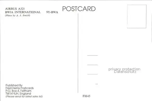AK / Ansichtskarte Flugzeuge Zivil BWIA International Airbus A321 9Y BWA  Kat. Airplanes Avions