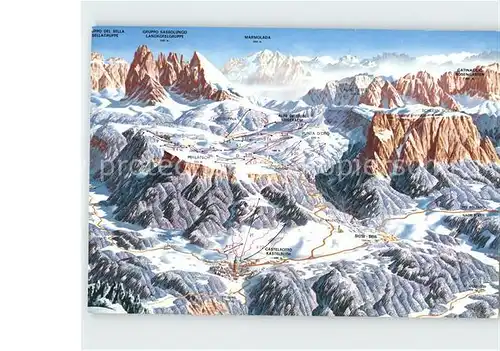 AK / Ansichtskarte Kastelruth Suedtirol Panoramakarte Sassolungo Marmolada Rosengarten Kat. Salten Schlern