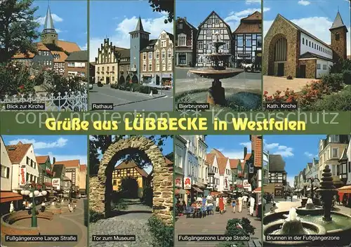 AK / Ansichtskarte Luebbecke Westfalen Katholische Kirche Rathaus Bierbrunnen Kat. Luebbecke