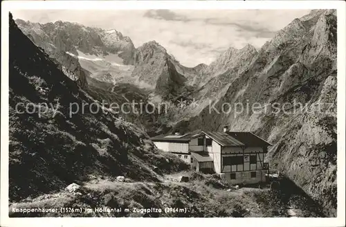 AK / Ansichtskarte Garmisch Partenkirchen Knappenhaeuser im Hoellental mit Zugspitze Wettersteingebirge Kat. Garmisch Partenkirchen