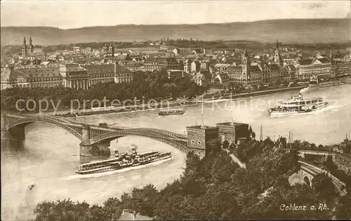 AK / Ansichtskarte Coblenz Koblenz Rhein Eisenbahnbruecke Dampfer Kat. Koblenz Rhein