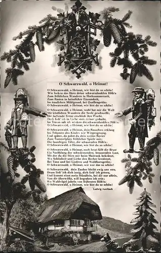 AK / Ansichtskarte Schwarzwald O Schwarzwald o Heimat Gedicht Ludwig Auerbach Kuckucksuhr Bauernhaus Tannenzapfen Kat. Regionales