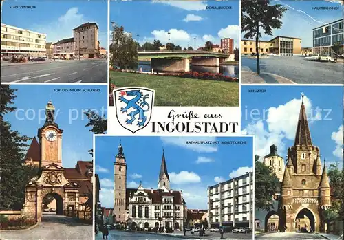 AK / Ansichtskarte Ingolstadt Donau Stadtzentrum Donaubruecke Hauptbahnhof Rathausplatz Moritzkirche  Kat. Ingolstadt