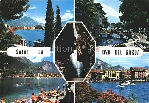 AK / Ansichtskarte Riva del Garda Uferpromenade Bruecke Strand Alpen Wasserfall Schlucht Kat. 