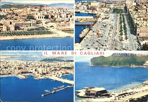 AK / Ansichtskarte Cagliari Hotel Mediterraneo Basilica Porto Via Roma Spiaggia veduta aerea Kat. Cagliari