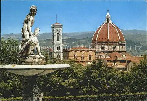 AK / Ansichtskarte Firenze Toscana Panorama dal Giardino dei Boboli Brunnenfigur Kathedrale Santa Maria del Fiore Kat. Firenze