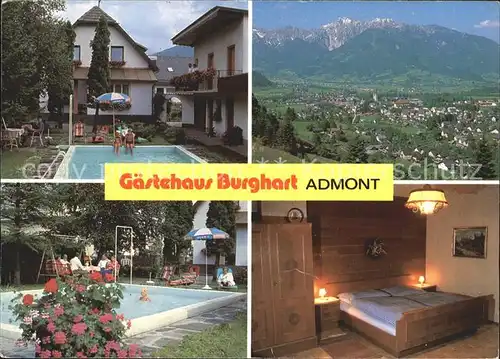 AK / Ansichtskarte Admont Steiermark Gaestehaus Burghart Swimmingpool Zimmer Panorama Kat. Admont