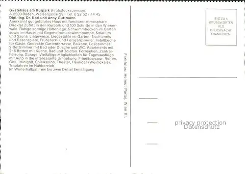 AK / Ansichtskarte Baden Wien Gaestehaus am Kurpark Swimmingpool Kat. Baden