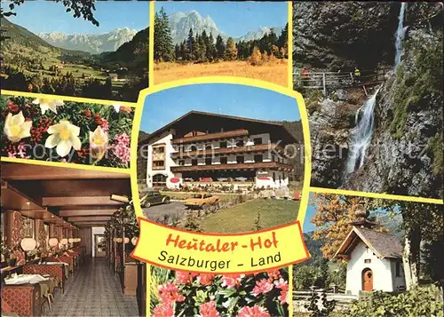 AK / Ansichtskarte Heutal Unken Gasthof Heutaler Hof Gaststube Wasserfall Kapelle Panorama Kat. Unken