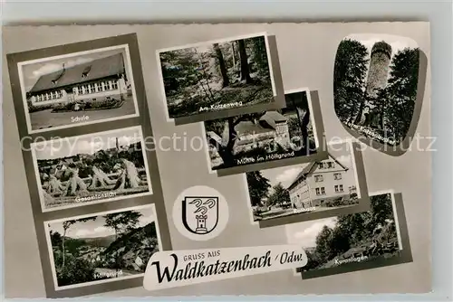 AK / Ansichtskarte Waldkatzenbach Schule Gesamtansicht Hoellgrund Kuranlagen Muehle Aussichtsturm Kat. Waldbrunn