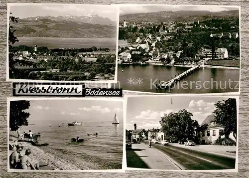 AK / Ansichtskarte Kressbronn Bodensee Panorama Seebruecke Strand Dorfstrasse Kat. Kressbronn am Bodensee