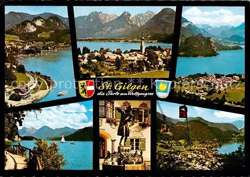 AK / Ansichtskarte St Gilgen Wolfgangsee Teilansichten Alpenpanorama Brunnen Skulptur Bergbahn