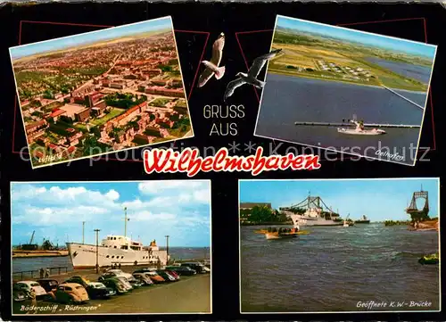 AK / Ansichtskarte Wilhelmshaven Fliegeraufnahme Oelhafen K.W. Bruecke Baederschiff Ruestringen Kat. Wilhelmshaven