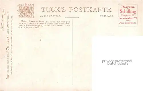 AK / Ansichtskarte Verlag Tucks Oilette Nr. 187 Mainz Eiserner Turm Charles E. Flower  Kat. Verlage