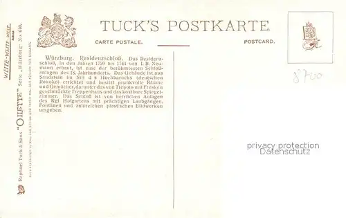 AK / Ansichtskarte Verlag Tucks Oilette Nr. 640 Wuerzburg Residenzschloss Charles E. Flower  Kat. Verlage