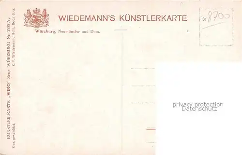 AK / Ansichtskarte Verlag Wiedemann WIRO Nr. 2933 A Wuerzburg Neumuenster Dom  Kat. Verlage