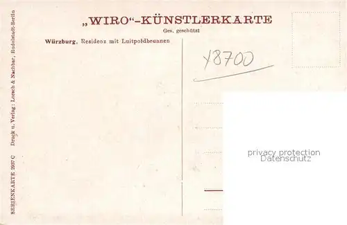 AK / Ansichtskarte Verlag WIRO Wiedemann Nr. 2937 C Wuerzburg Residenz mit Luitpoldbrunnen  Kat. Verlage