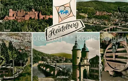 AK / Ansichtskarte Heidelberg Neckar Fliegeraufnahme Schloss Bergbahn Alte Bruecke Fass Totalansicht  Kat. Heidelberg