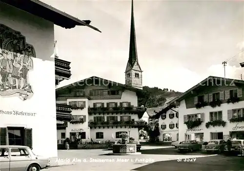 AK / Ansichtskarte Maria Alm Steinernen Meer Ortsmotiv mit Kirche Gasthaus Moserwirt Kat. Maria Alm am Steinernen Meer