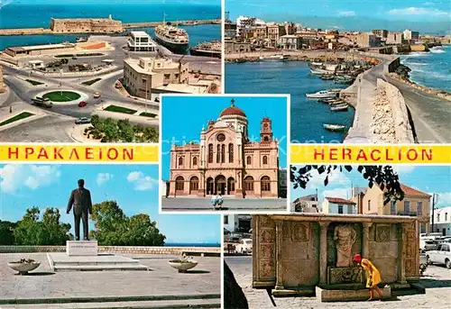 AK / Ansichtskarte Heraclion Iraklio Hafen Festung Brunnen Denkmal Statue Kat. Heraklion Insel Kreta