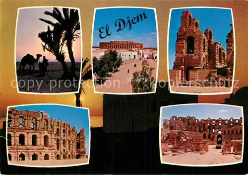 AK / Ansichtskarte El Djem Teilansichten Ruinen Palmen Sonnenuntergang Kat. Tunesien