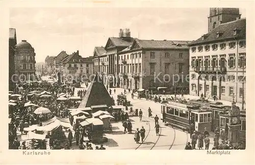 AK / Ansichtskarte Strassenbahn Karlsruhe Marktplatz  Kat. Strassenbahn