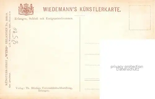 AK / Ansichtskarte Verlag Wiedemann WIRO Nr. 2192 A Erlangen Schloss Emigrantenbrunnen  Kat. Verlage