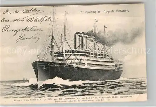 AK / Ansichtskarte Dampfer Oceanliner Augusta Victoria  Kat. Schiffe