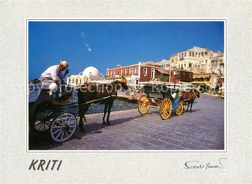 AK / Ansichtskarte Kriti Pferdekutschen am Hafen Kat. Insel Kreta
