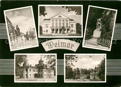 AK / Ansichtskarte Weimar Thueringen Herderdenkmal Nationaltheater Schloss Belvedere Haydn und Mozarthaus  Kat. Weimar